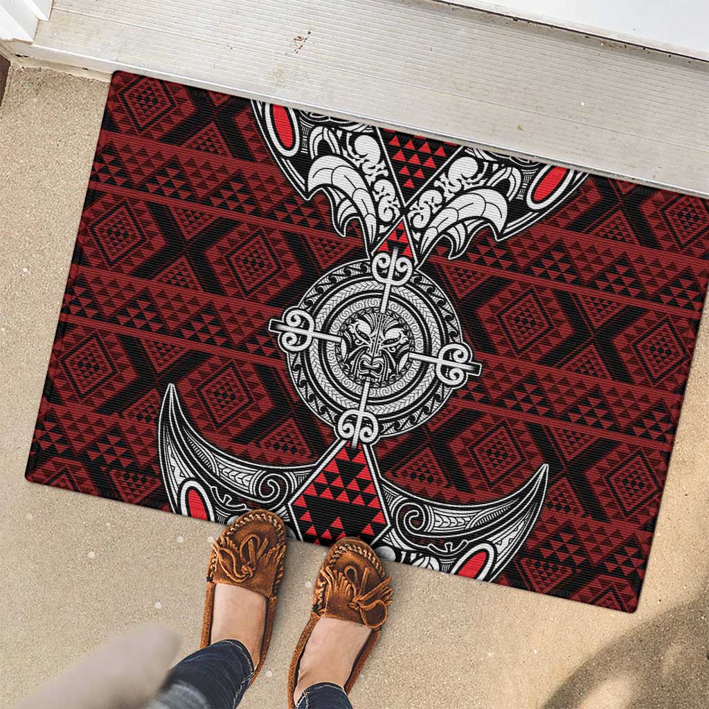 Red Aotearoa Taniko Motif Rubber Doormat Vintage Maori New Zealand Tribal Art Pattern LT9 - Polynesian Pride