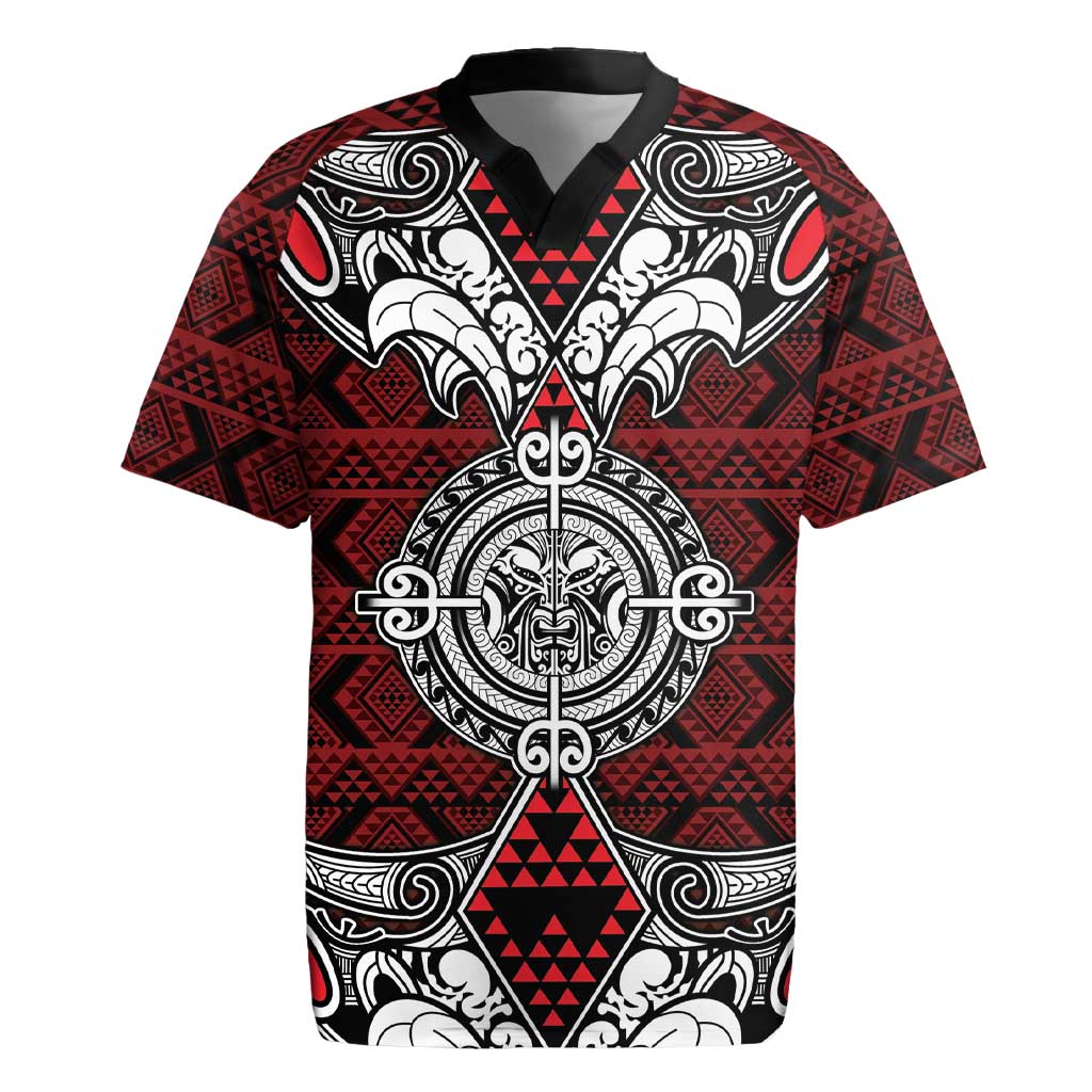 Red Aotearoa Tanilo Motif Rugby Jersey Vintage Maori New Zealand Tribal Art Pattern LT9 Red - Polynesian Pride