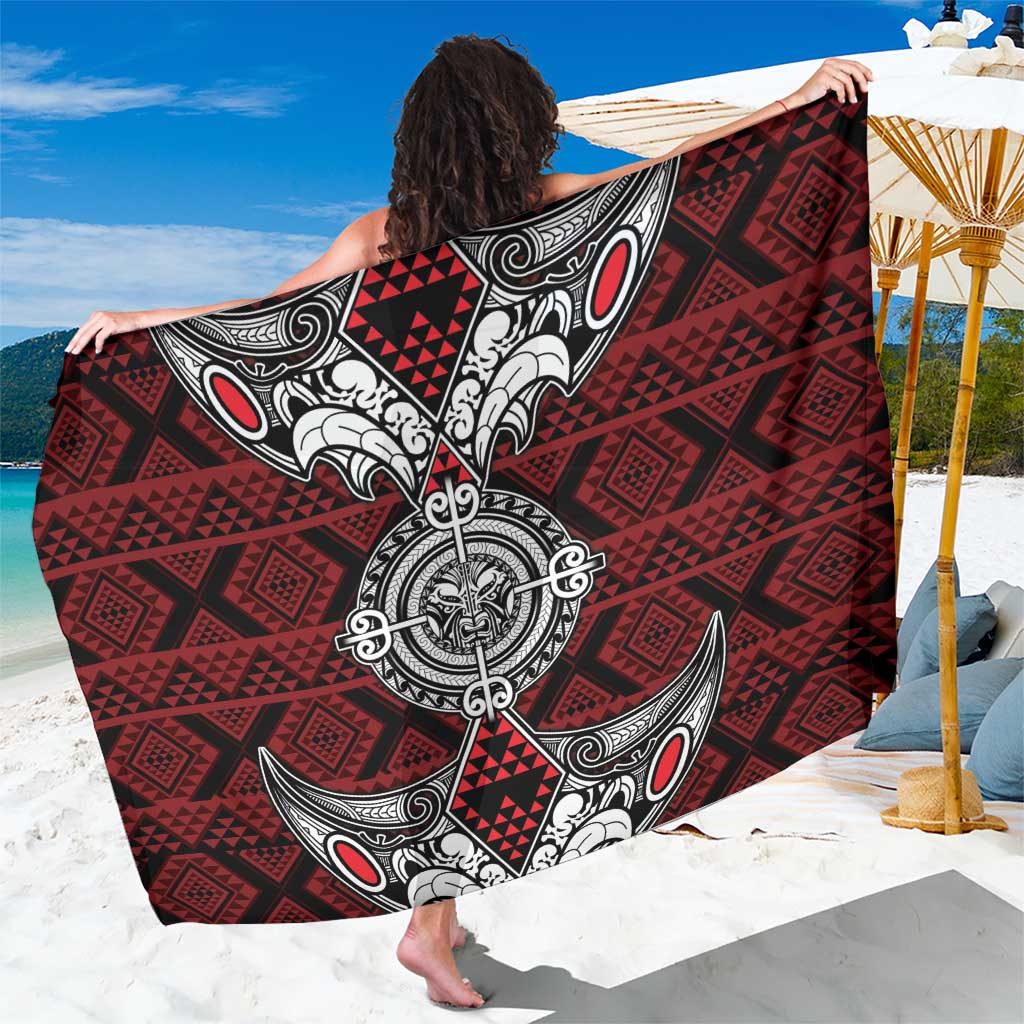 Red Aotearoa Taniko Motif Sarong Vintage Maori New Zealand Tribal Art Pattern LT9 One Size 44 x 66 inches Red - Polynesian Pride