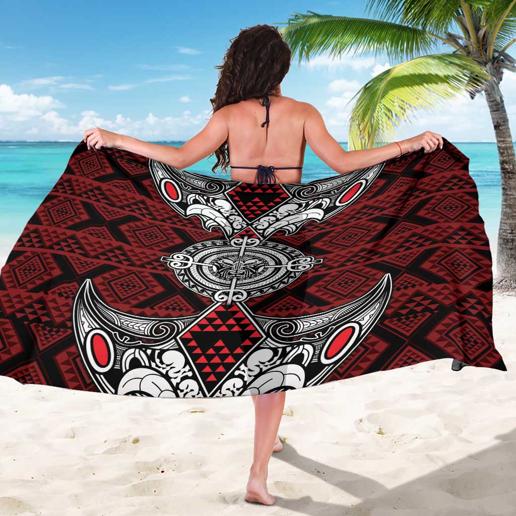 Red Aotearoa Taniko Motif Sarong Vintage Maori New Zealand Tribal Art Pattern LT9 - Polynesian Pride