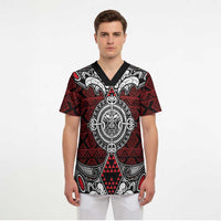 Red Aotearoa Taniko Motif Scrub Top Vintage Maori New Zealand Tribal Art Pattern LT9 - Polynesian Pride