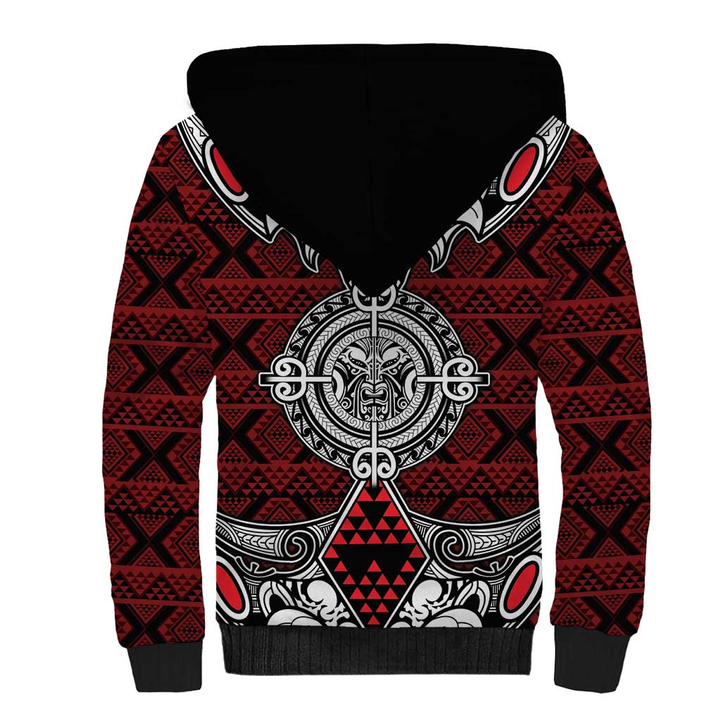 Red Aotearoa Tanilo Motif Sherpa Hoodie Vintage Maori New Zealand Tribal Art Pattern LT9 - Polynesian Pride