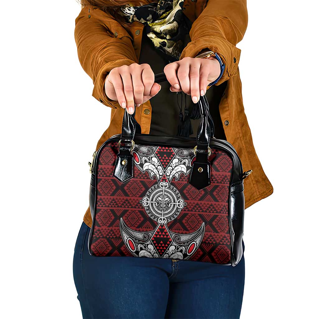 Red Aotearoa Taniko Motif Shoulder Handbag Vintage Maori New Zealand Tribal Art Pattern LT9 One Size Red - Polynesian Pride