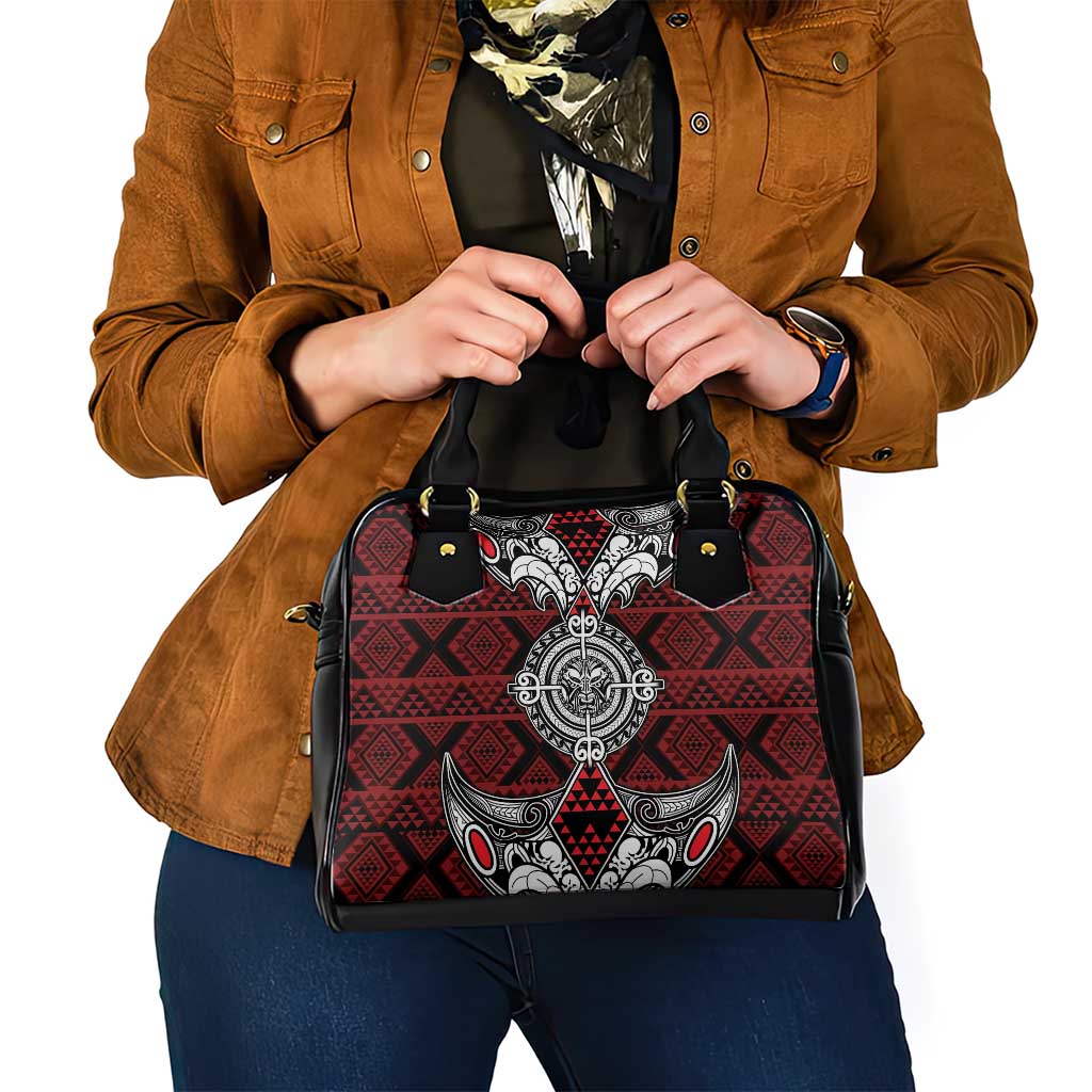 Red Aotearoa Taniko Motif Shoulder Handbag Vintage Maori New Zealand Tribal Art Pattern LT9 - Polynesian Pride