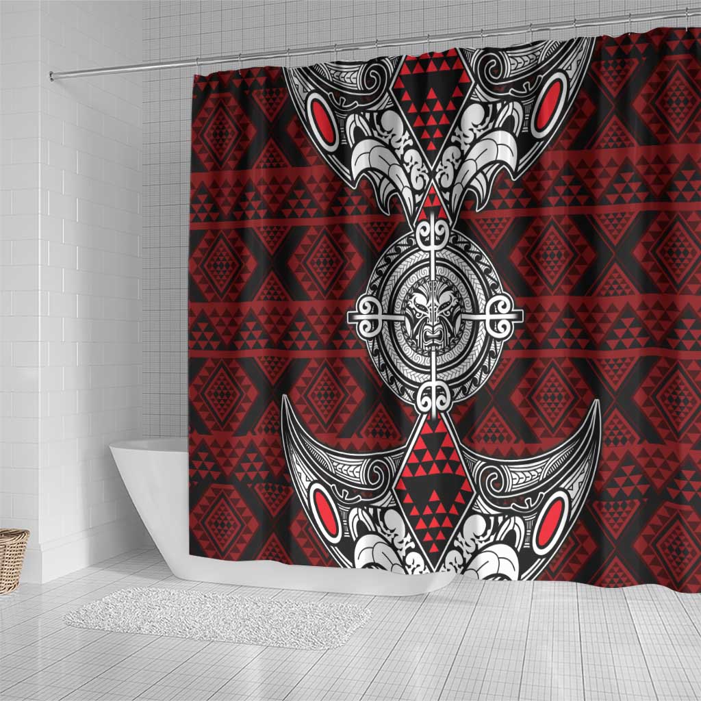 Red Aotearoa Taniko Motif Shower Curtain Vintage Maori New Zealand Tribal Art Pattern LT9 - Polynesian Pride