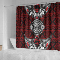 Red Aotearoa Taniko Motif Shower Curtain Vintage Maori New Zealand Tribal Art Pattern LT9 - Polynesian Pride