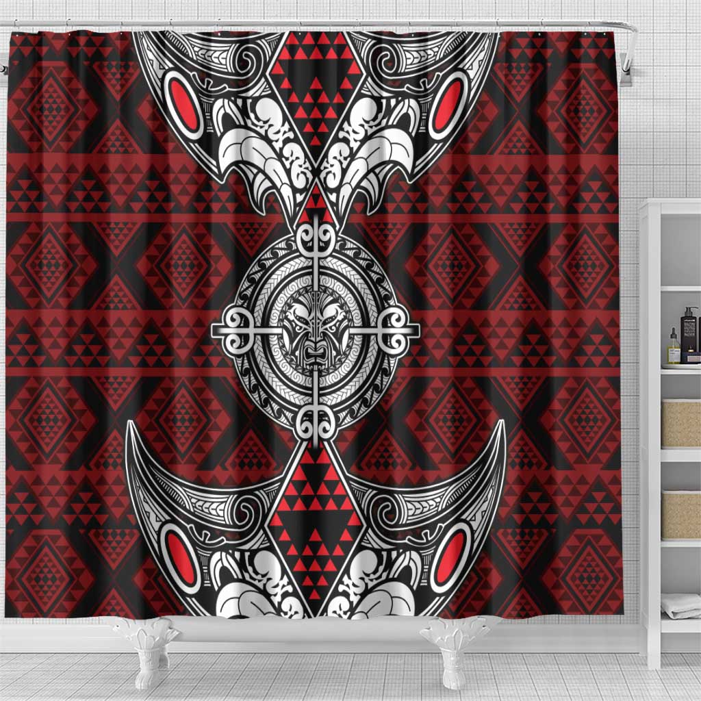 Red Aotearoa Taniko Motif Shower Curtain Vintage Maori New Zealand Tribal Art Pattern LT9 - Polynesian Pride