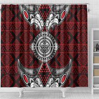 Red Aotearoa Taniko Motif Shower Curtain Vintage Maori New Zealand Tribal Art Pattern LT9 - Polynesian Pride