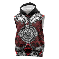 Red Aotearoa Taniko Motif Sleeveless Hoodie Vintage Maori New Zealand Tribal Art Pattern LT9 Red - Polynesian Pride