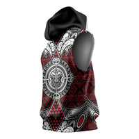 Red Aotearoa Taniko Motif Sleeveless Hoodie Vintage Maori New Zealand Tribal Art Pattern LT9 - Polynesian Pride