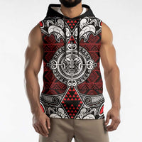 Red Aotearoa Taniko Motif Sleeveless Hoodie Vintage Maori New Zealand Tribal Art Pattern LT9 - Polynesian Pride