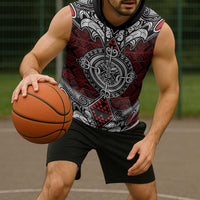 Red Aotearoa Taniko Motif Sleeveless Hoodie Vintage Maori New Zealand Tribal Art Pattern LT9 - Polynesian Pride