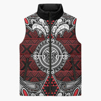 Red Aotearoa Taniko Motif Sleeveless Puffer Jacket Vintage Maori New Zealand Tribal Art Pattern LT9 Unisex Red - Polynesian Pride