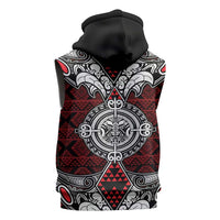 Red Aotearoa Taniko Motif Sleeveless Zip Hoodie Vintage Maori New Zealand Tribal Art Pattern LT9 - Polynesian Pride