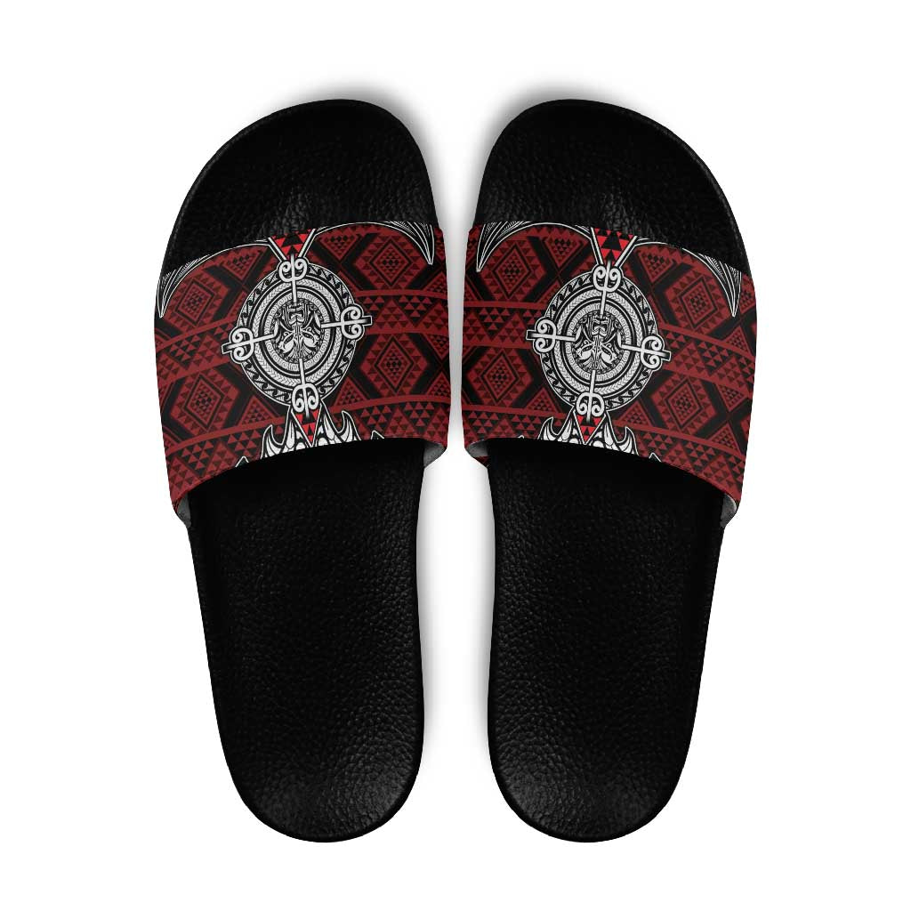 Red Aotearoa Taniko Motif Slide Sandals Vintage Maori New Zealand Tribal Art Pattern LT9 Red - Polynesian Pride