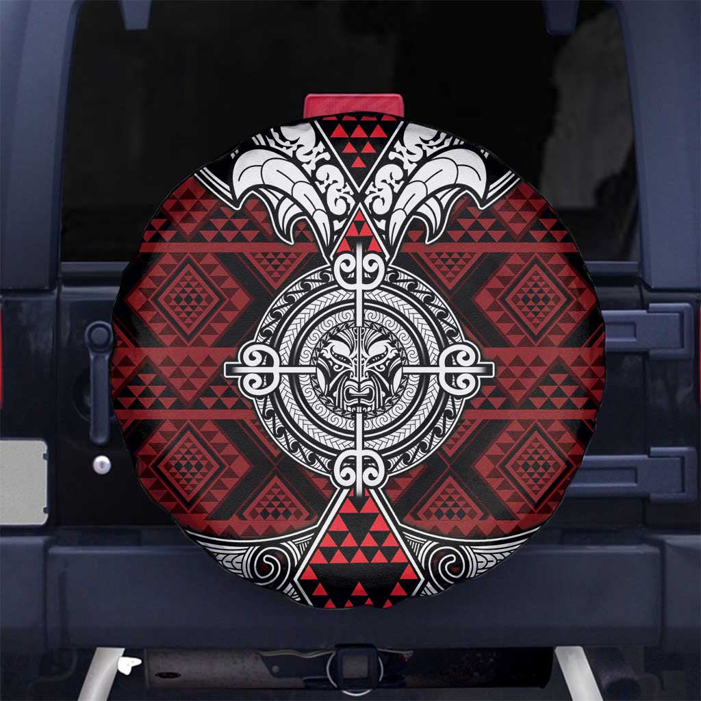 Red Aotearoa Taniko Motif Spare Tire Cover Vintage Maori New Zealand Tribal Art Pattern LT9 No hole Red - Polynesian Pride