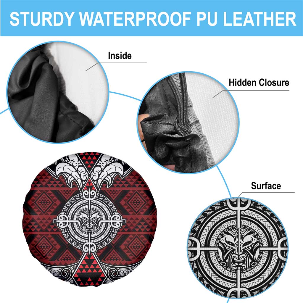 Red Aotearoa Taniko Motif Spare Tire Cover Vintage Maori New Zealand Tribal Art Pattern LT9 - Polynesian Pride
