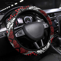 Red Aotearoa Taniko Motif Steering Wheel Cover Vintage Maori New Zealand Tribal Art Pattern LT9 Universal Fit Red - Polynesian Pride
