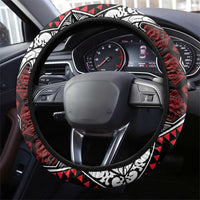 Red Aotearoa Taniko Motif Steering Wheel Cover Vintage Maori New Zealand Tribal Art Pattern LT9 - Polynesian Pride