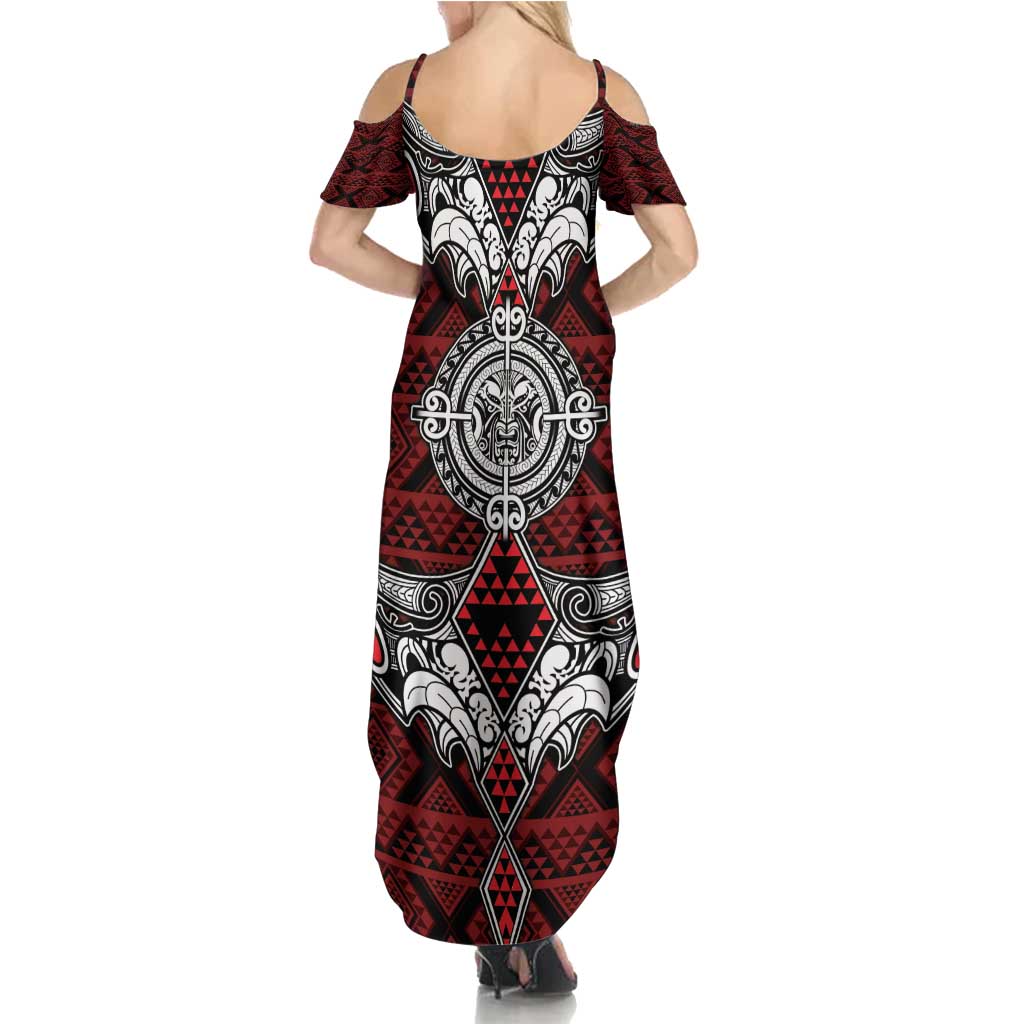 Red Aotearoa Tanilo Motif Summer Maxi Dress Vintage Maori New Zealand Tribal Art Pattern