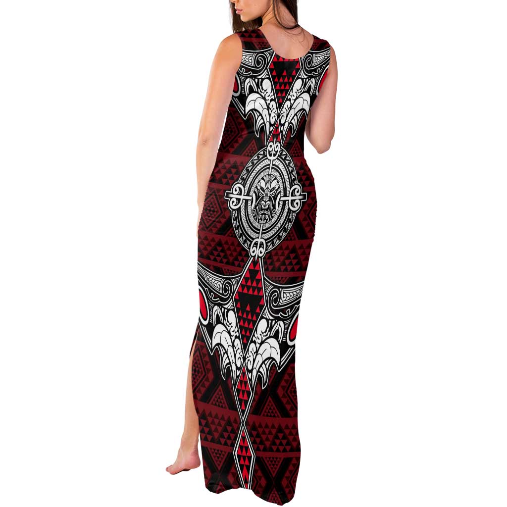 Red Aotearoa Tanilo Motif Tank Maxi Dress Vintage Maori New Zealand Tribal Art Pattern LT9 - Polynesian Pride