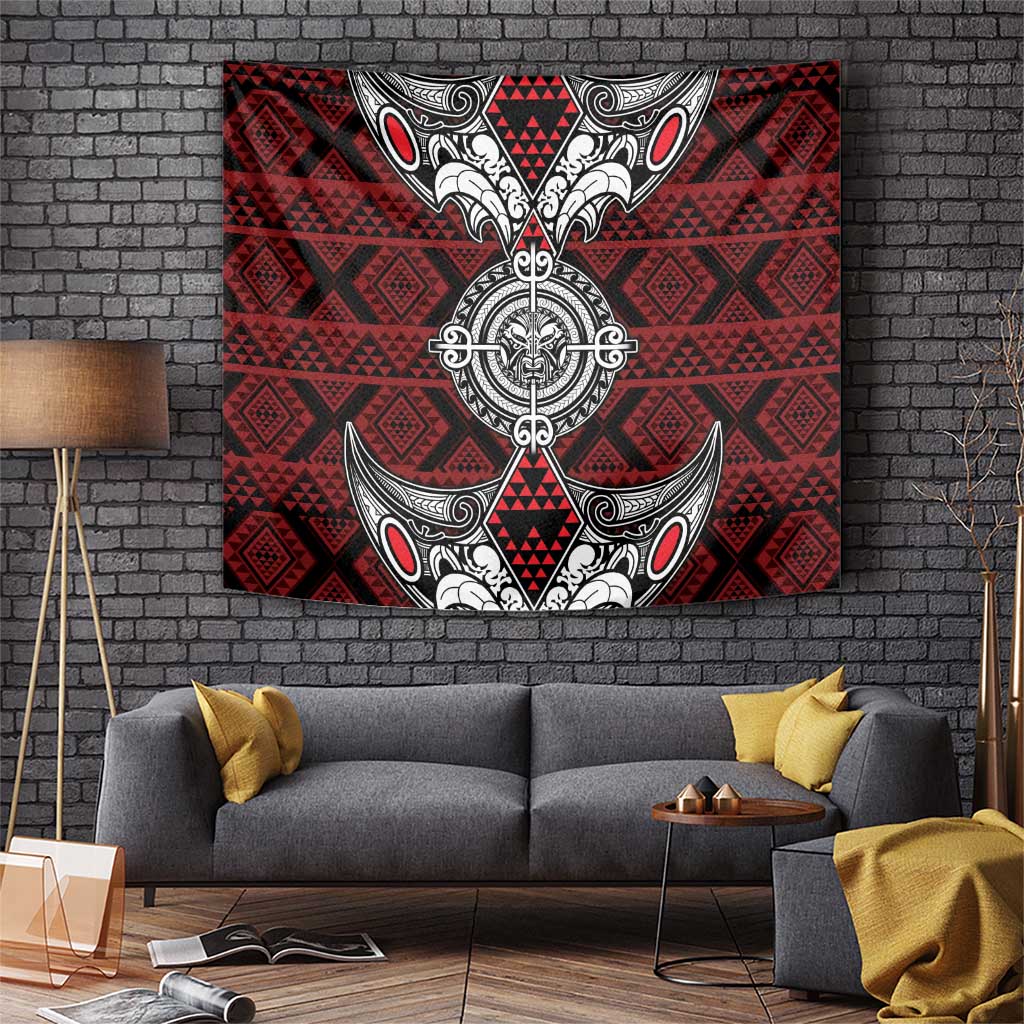 Red Aotearoa Taniko Motif Tapestry Vintage Maori New Zealand Tribal Art Pattern LT9 Red - Polynesian Pride