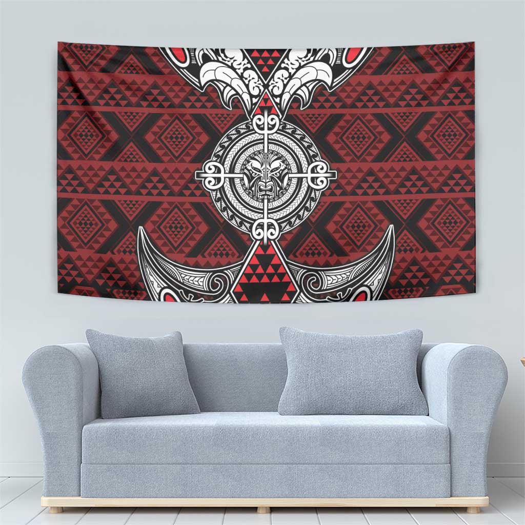 Red Aotearoa Taniko Motif Tapestry Vintage Maori New Zealand Tribal Art Pattern LT9 - Polynesian Pride