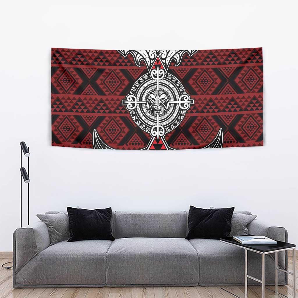 Red Aotearoa Taniko Motif Tapestry Vintage Maori New Zealand Tribal Art Pattern LT9 - Polynesian Pride