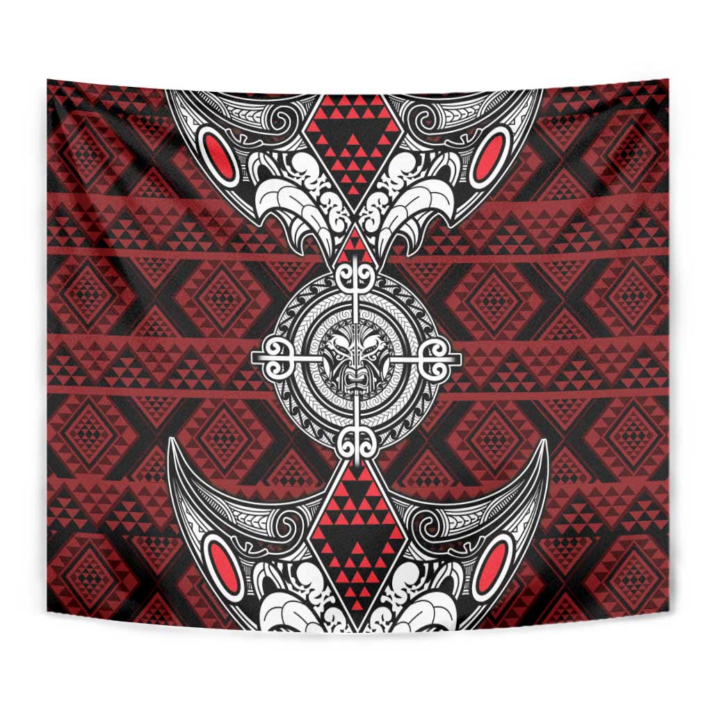 Red Aotearoa Taniko Motif Tapestry Vintage Maori New Zealand Tribal Art Pattern LT9 - Polynesian Pride