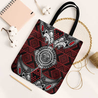 Red Aotearoa Taniko Motif Tote Bag Vintage Maori New Zealand Tribal Art Pattern LT9 Black Strap One Size Red - Polynesian Pride