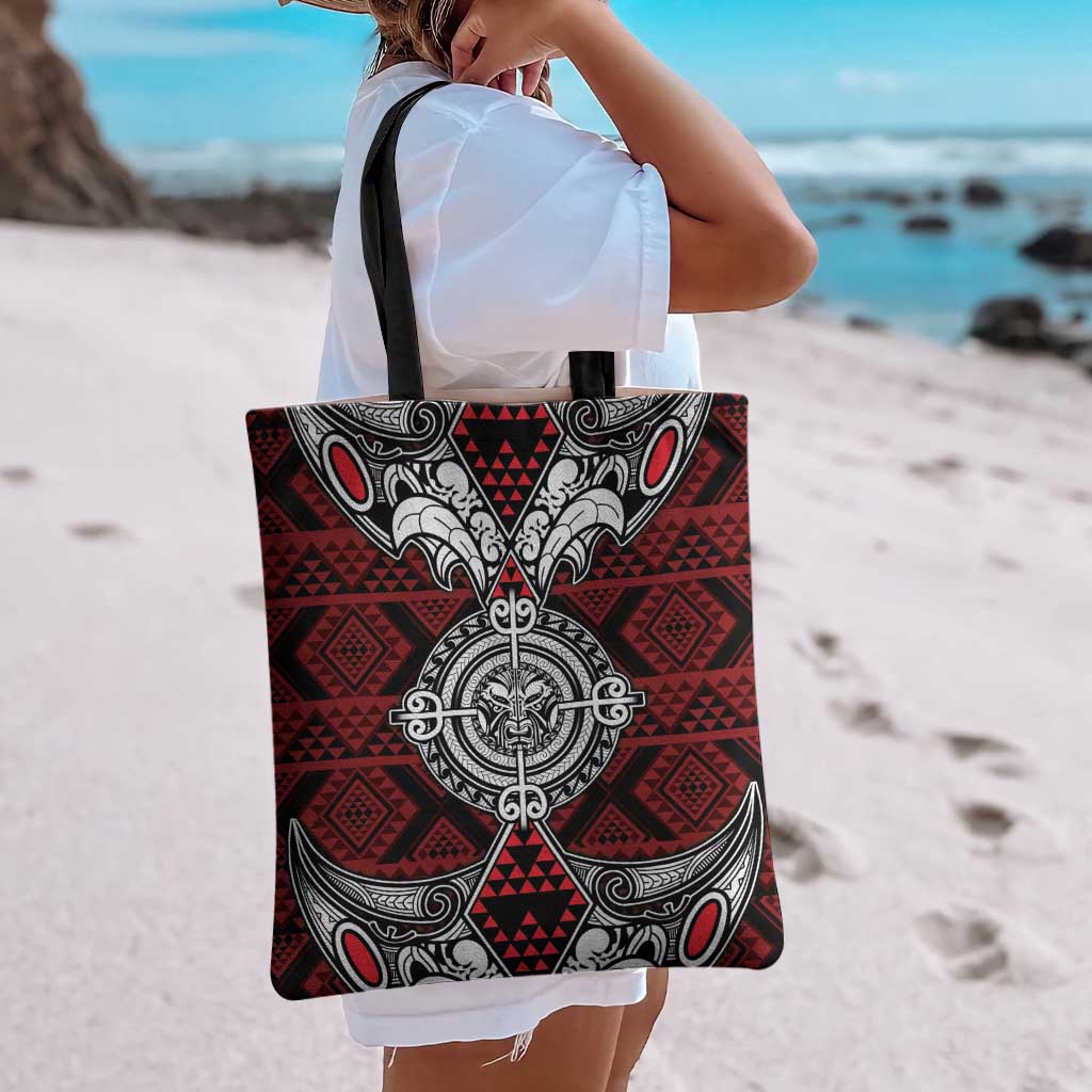Red Aotearoa Taniko Motif Tote Bag Vintage Maori New Zealand Tribal Art Pattern LT9 - Polynesian Pride