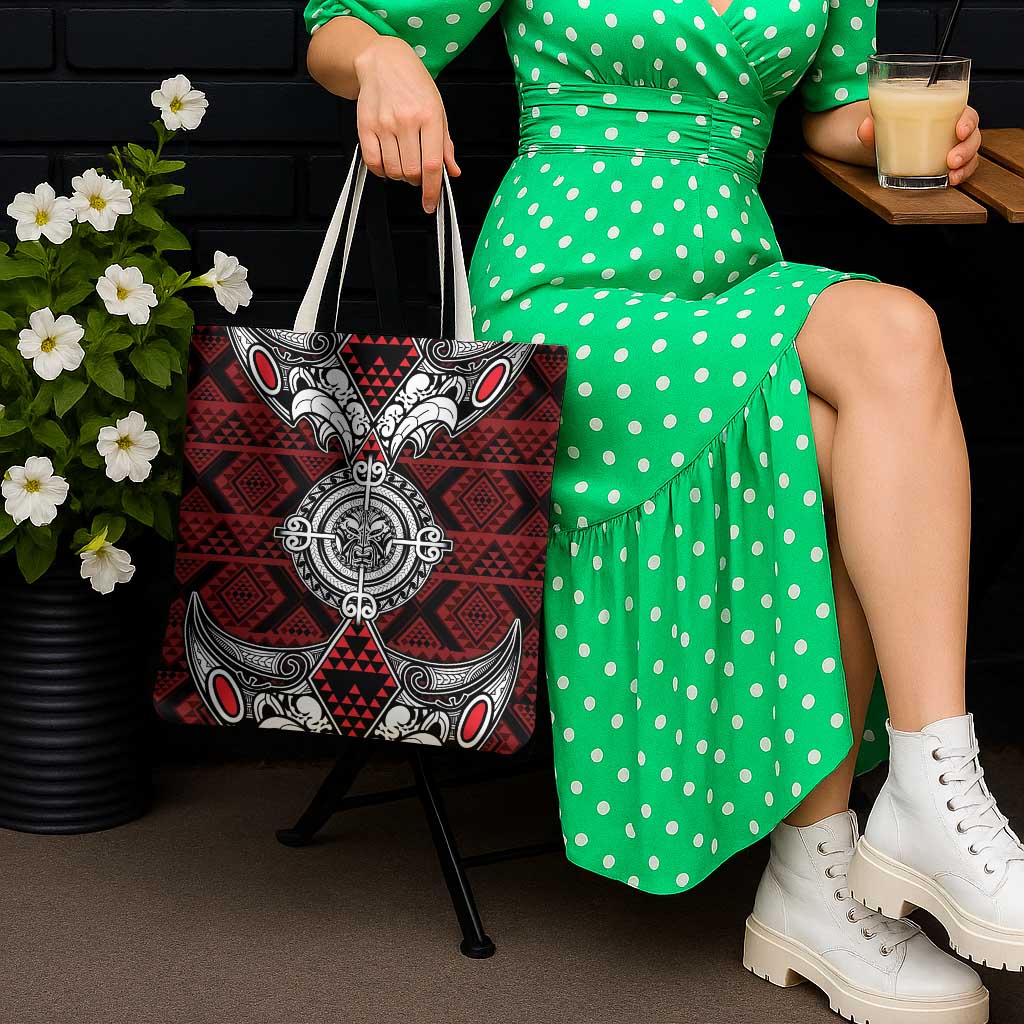 Red Aotearoa Taniko Motif Tote Bag Vintage Maori New Zealand Tribal Art Pattern LT9 - Polynesian Pride