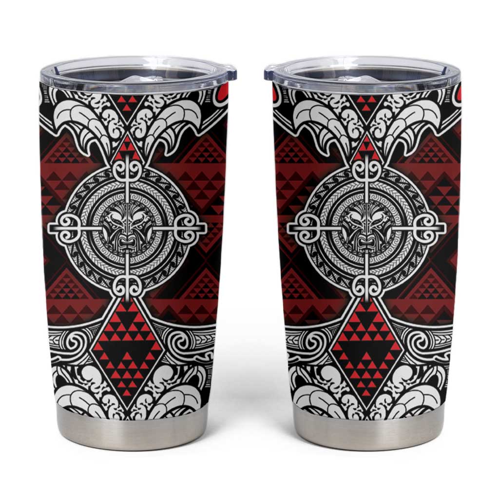 Red Aotearoa Taniko Motif Tumbler Cup Vintage Maori New Zealand Tribal Art Pattern LT9 Red - Polynesian Pride