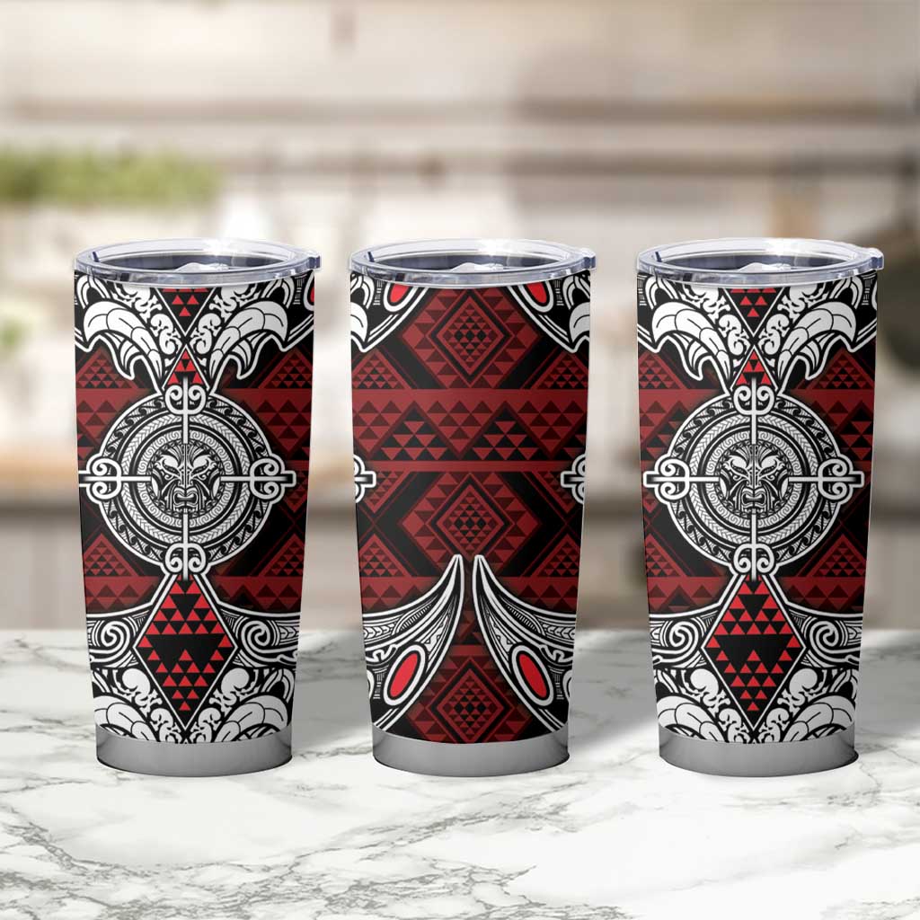 Red Aotearoa Taniko Motif Tumbler Cup Vintage Maori New Zealand Tribal Art Pattern LT9 - Polynesian Pride