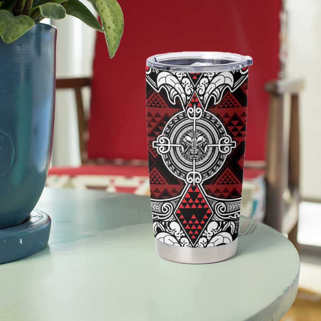 Red Aotearoa Taniko Motif Tumbler Cup Vintage Maori New Zealand Tribal Art Pattern LT9 - Polynesian Pride