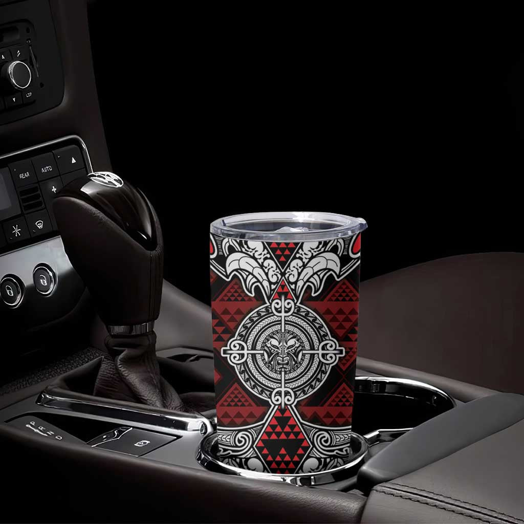 Red Aotearoa Taniko Motif Tumbler Cup Vintage Maori New Zealand Tribal Art Pattern LT9 - Polynesian Pride