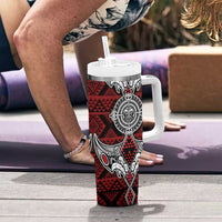 Red Aotearoa Taniko Motif Tumbler With Handle Vintage Maori New Zealand Tribal Art Pattern LT9 - Polynesian Pride