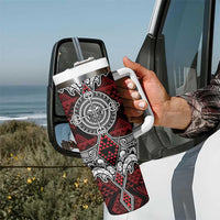 Red Aotearoa Taniko Motif Tumbler With Handle Vintage Maori New Zealand Tribal Art Pattern LT9 - Polynesian Pride