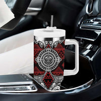 Red Aotearoa Taniko Motif Tumbler With Handle Vintage Maori New Zealand Tribal Art Pattern LT9 - Polynesian Pride