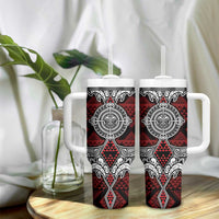 Red Aotearoa Taniko Motif Tumbler With Handle Vintage Maori New Zealand Tribal Art Pattern LT9 - Polynesian Pride