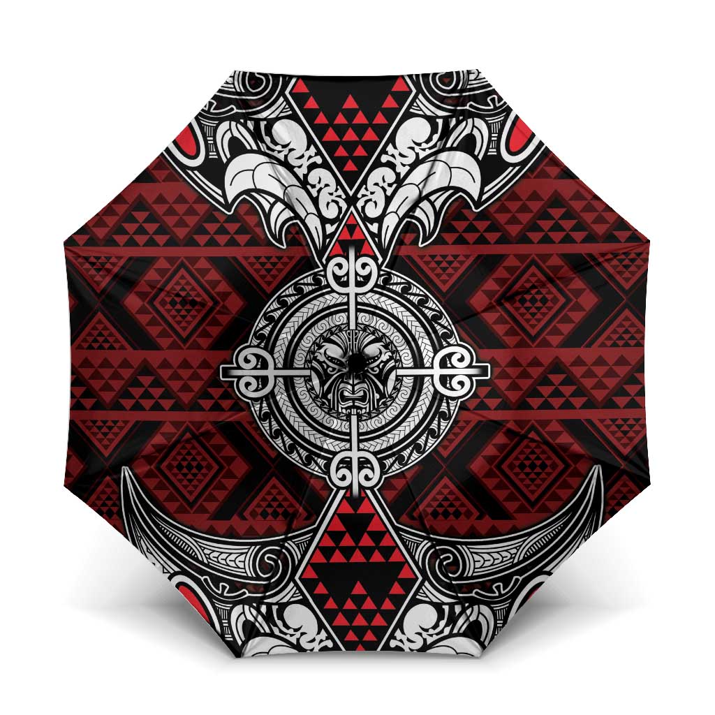 Red Aotearoa Taniko Motif Umbrella Vintage Maori New Zealand Tribal Art Pattern LT9 One Size Folded 11.42 inch Opened Diameter 37.4 inch Red - Polynesian Pride