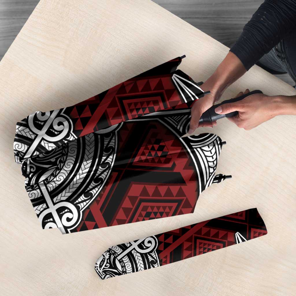 Red Aotearoa Taniko Motif Umbrella Vintage Maori New Zealand Tribal Art Pattern LT9 - Polynesian Pride