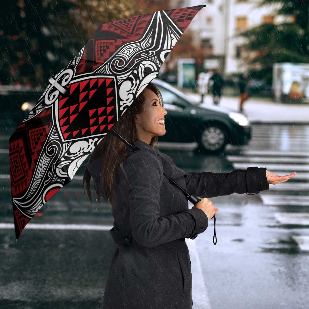 Red Aotearoa Taniko Motif Umbrella Vintage Maori New Zealand Tribal Art Pattern LT9 - Polynesian Pride