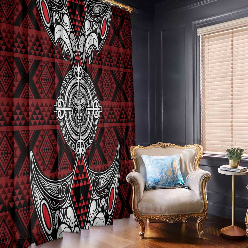 Red Aotearoa Taniko Motif Window Curtain Vintage Maori New Zealand Tribal Art Pattern LT9 - Polynesian Pride