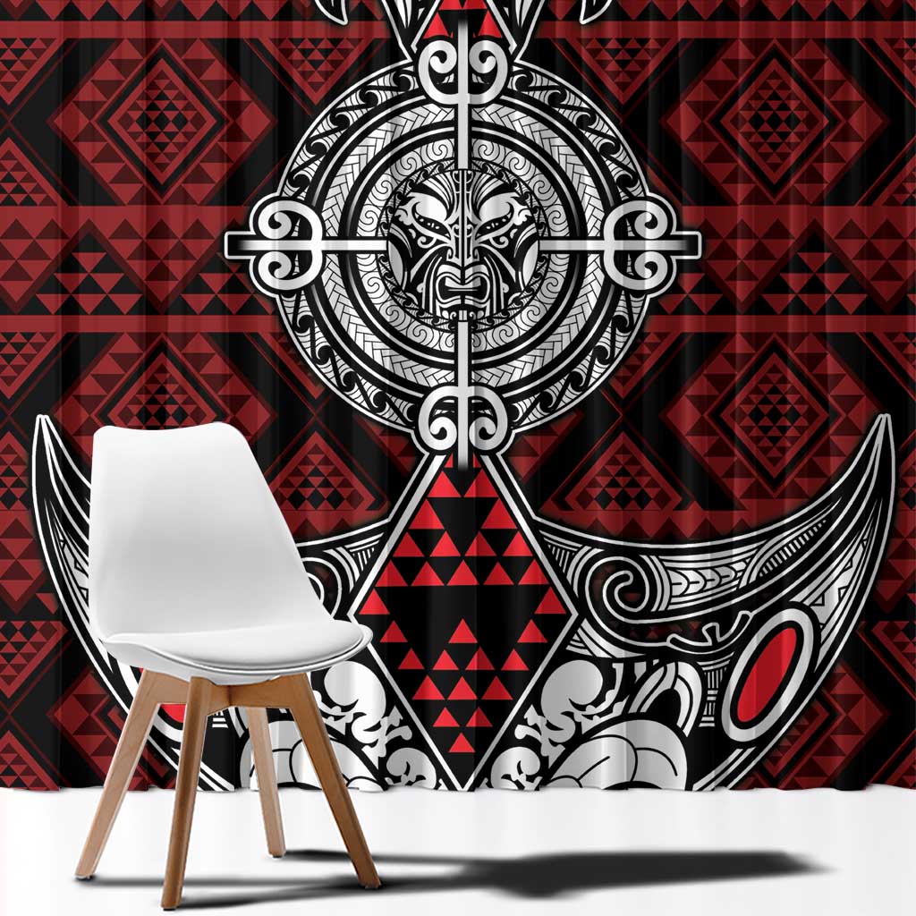Red Aotearoa Taniko Motif Window Curtain Vintage Maori New Zealand Tribal Art Pattern LT9 - Polynesian Pride