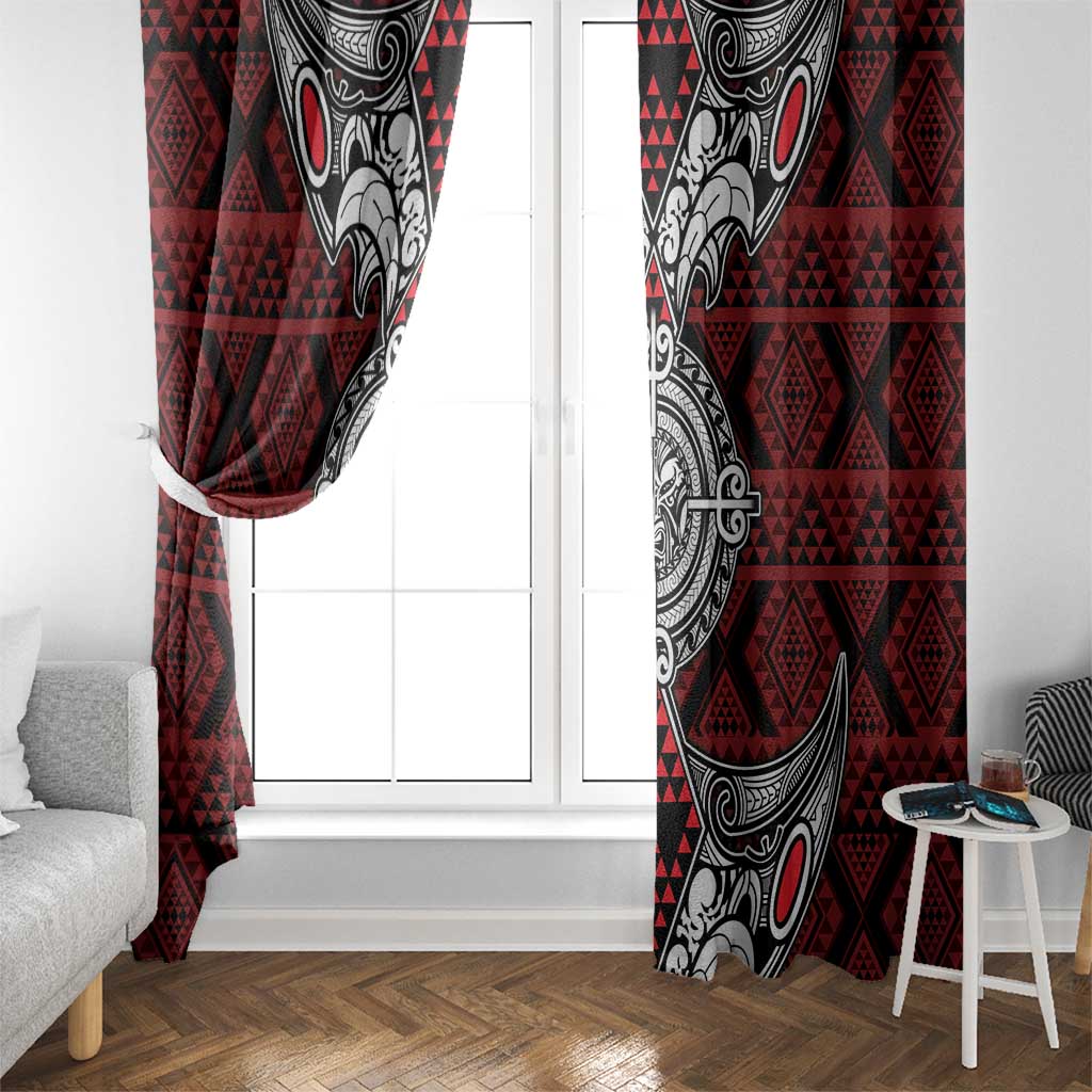 Red Aotearoa Taniko Motif Window Curtain Vintage Maori New Zealand Tribal Art Pattern LT9 - Polynesian Pride