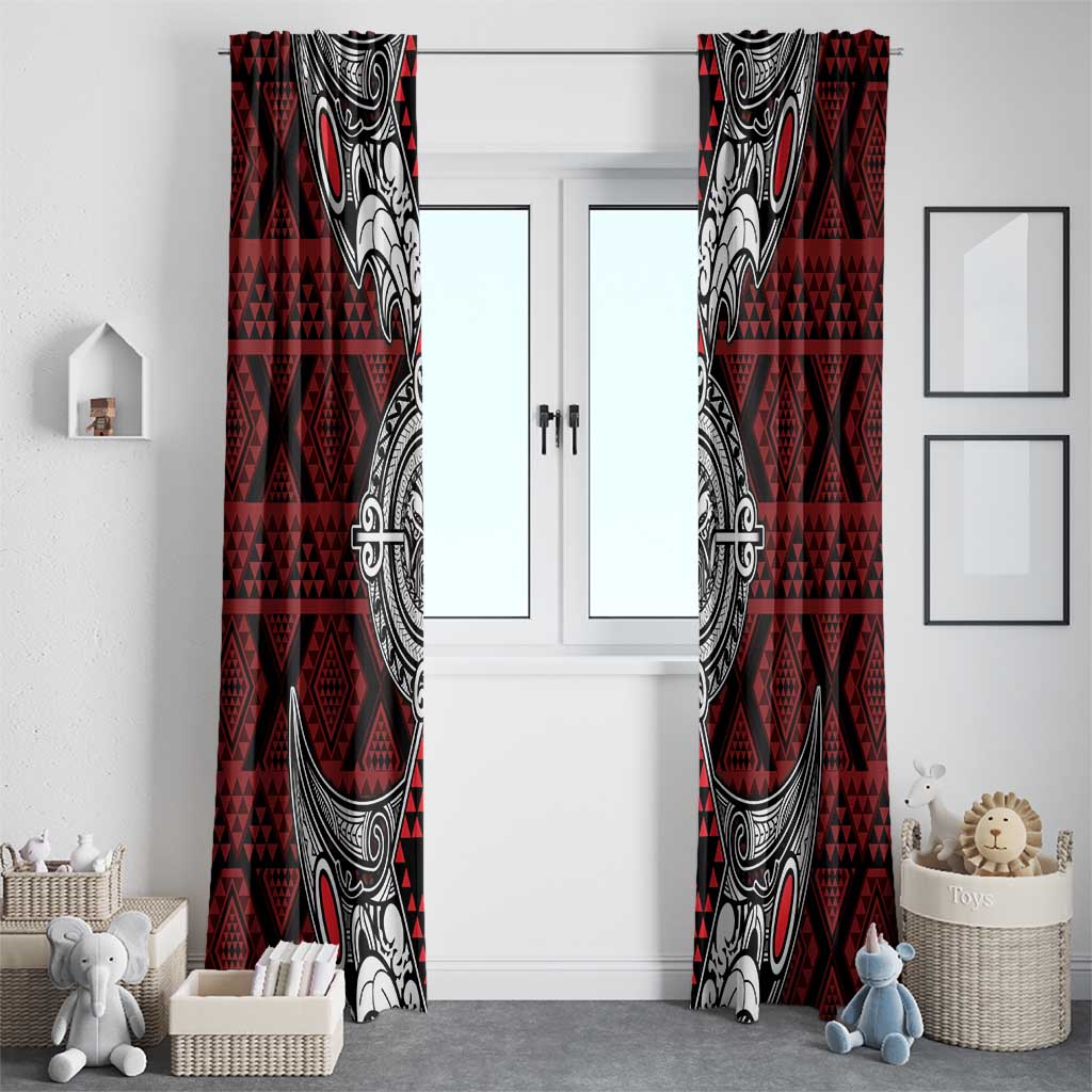 Red Aotearoa Taniko Motif Window Curtain Vintage Maori New Zealand Tribal Art Pattern LT9 - Polynesian Pride