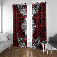 Red Aotearoa Taniko Motif Window Curtain Vintage Maori New Zealand Tribal Art Pattern LT9 With Grommets Red - Polynesian Pride