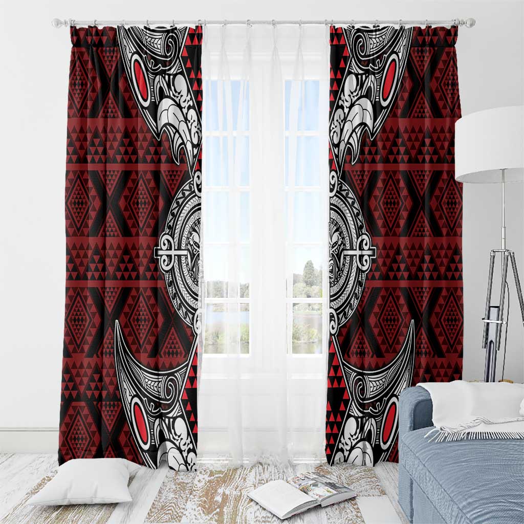 Red Aotearoa Taniko Motif Window Curtain Vintage Maori New Zealand Tribal Art Pattern LT9 - Polynesian Pride