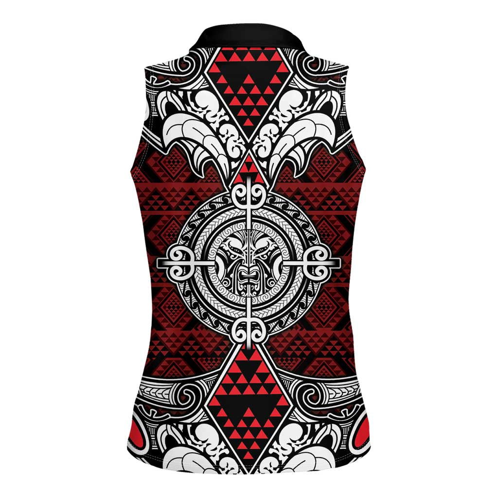 Red Aotearoa Tanilo Motif Women Sleeveless Polo Shirt Vintage Maori New Zealand Tribal Art Pattern LT9 - Polynesian Pride
